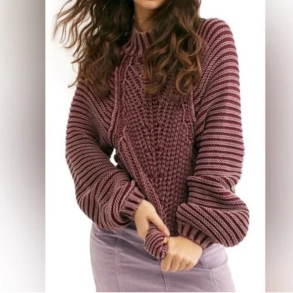 FREE PEOPLE sweetheart sweater mockneck ballon sleeve chunky cotton woman S
